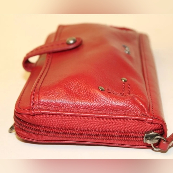 The Sak Red Leather Clutch Large Smartphone Wallet Zip Around Wristlet crossbody - Picture 11 of 15
